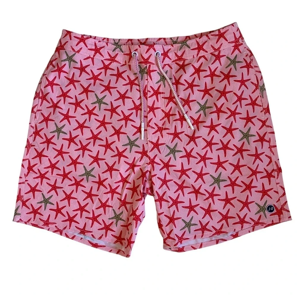 Johnnie-O Mens Seastar Swim Trunks Porto Pink Starfish Print‎ Shorts Large NWT